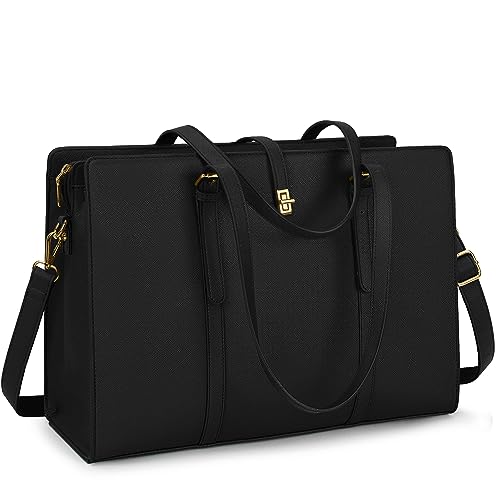 Laptoptasche für Damen 15,6 Zoll Leder Laptop Tragetasche Wasserdicht Damen Arbeit Schultertasche Professionelle Computer Aktentasche Business Büro Tasche Große Kapazität Mode Handtasche Schwarz von IGOLUMON