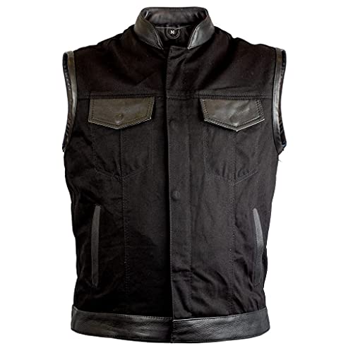 Iguana Custom Collection Biker Custom Schwarze Jeans-Weste mit Lederdetails, Schwarz , XXL von IGUANA CUSTOM CLOTHES