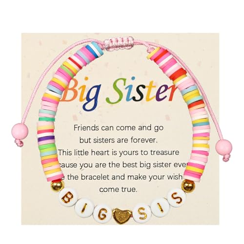 IGXX Großes-Schwester-Armband mit Bunte Lehmperlen | Justierbares Armband Geschenk mit Karte für Kleine Mädchen Geburtstag Weihnachten (Rosa) von IGXX