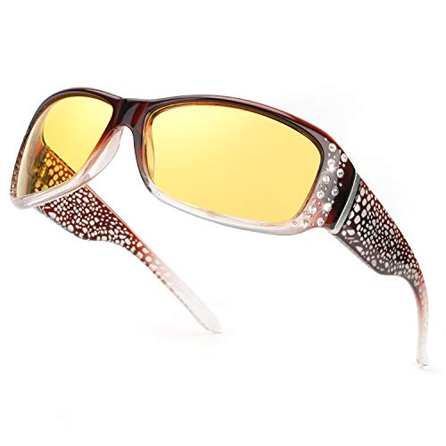 IGnaef Nachtsichtbrille Autofahren Sonnenbrille über Brille Damen Nachtsichtbrille Autofahren Polarisiert UVA UVB Schutz (Bräunlich gelb) von IGnaef