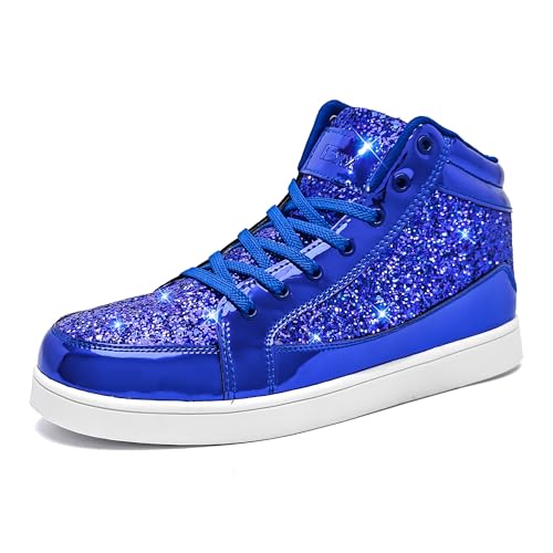 IGxx Glitzer Schuhe für Männer High Top Blinkende Party Casual Schnürschuhe Herren, Glitzerblau, 46 EU von IGxx