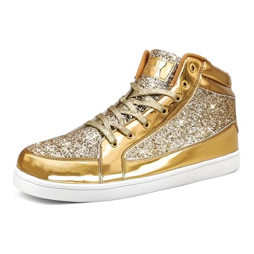 IGxx Glitzer Schuhe für Männer High Top Blinkende Party Casual Schnürschuhe Herren, Glitzergoldfarben, 49.5 EU von IGxx