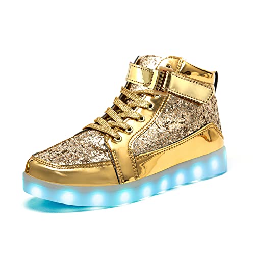 IGxx LED-Leuchtschuhe für Herren, hohe LED-Sneaker, USB-Aufladung, Schuhe, Damen, leuchtende blinkende Schuhe, LED-Kinder, Glitzergoldfarben, 37.5 EU von IGxx
