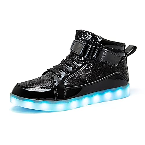 IGxx LED-Leuchtschuhe für Herren, hohe LED-Sneaker, USB-Aufladung, Schuhe, Damen, leuchtende blinkende Schuhe, LED-Kinder, Schwarz glitzernd, 46 EU von IGxx