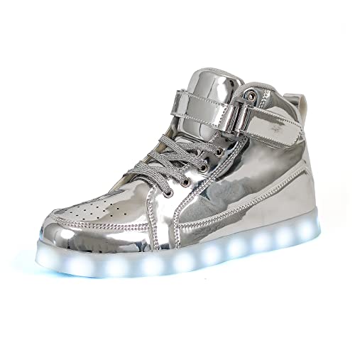 IGxx LED-Leuchtschuhe für Herren, hohe LED-Sneaker, USB-Aufladung, Schuhe, Damen, leuchtende blinkende Schuhe, LED-Kinder, Silberfarben glitzernd, 42.5 EU von IGxx