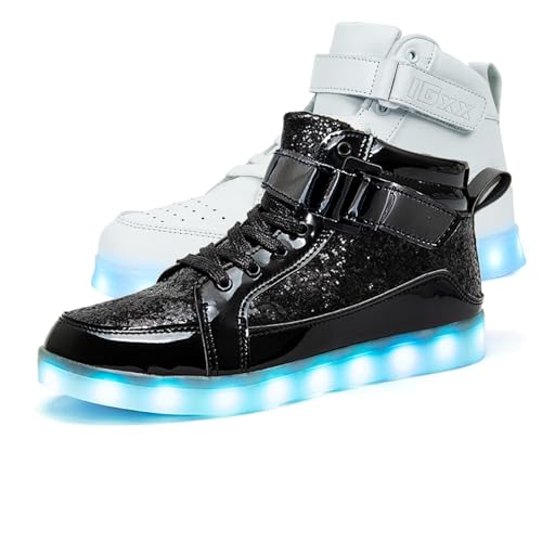 IGxx LED-Leuchtschuhe für Herren, hohe LED-Sneaker, USB-Aufladung, Schuhe, Damen, leuchtende blinkende Schuhe, LED-Kinder, Weiß, 38 EU von IGxx