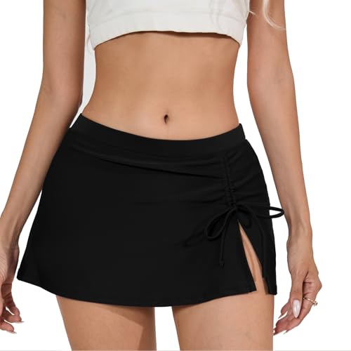 IHCEMIH Badeshorts für Damen, Kordelzug, Rock, Bikinihose mit Slip, für Damen, Schwimmen, Strand, Schlitzrock, bescheidene Bademode, Tankini, Wickelkleider für Damen, Schwarz , XXL IHCEMIH Badeshorts für Damen, Kordelzug, Rock, Bikinihose mit Slip, für Damen, Schwimmen, Strand, Schlitzrock, bescheidene Bademode, Tankini, Wickelkleider für Damen, Schwarz , XXL von IHCEMIH