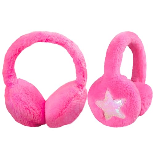 IHCEMIH Ohrenschützer für Mädchen und Damen, flauschiger Plüsch, verstellbar, Stern-Pailletten, Ohrenschützer, Winterzubehör, weiche Ohrenwärmer, Laufen, Skifahren, Ohrenschützer, Schutz vor Wind, von IHCEMIH