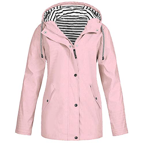 IHEHUA Damen Solid Light Outwear Kapuzenjacke Outdoor Jacke Winddicht Windjacke Regenjacke Übergröße Funktionsjacke mit Kapuze und 2 Taschen Gr. 36, Rose von IHEHUA Outwear