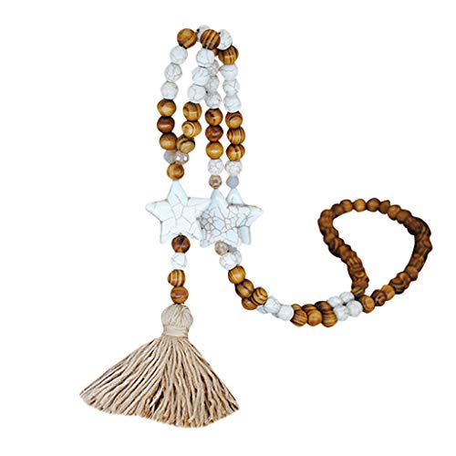 Bohemian-Perlen Anhänger Halskette Schmuck Zubehör Holzkette Quaste Frauen Halsketten & Anhänger, khaki, B von IHEHUA