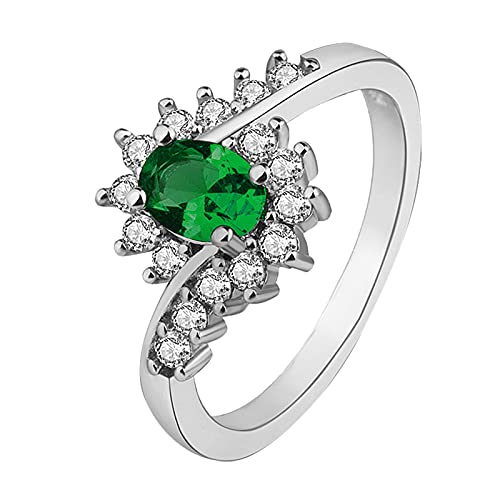 Damenringe und glänzende Ringe für Damen, Silberringe, Herren-Strasssteine, grün, 36 von IHEHUA