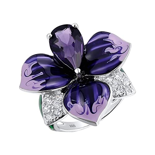 IHEHUA Damen-Ring mit funkelndem Diamant-Schmetterling, Fingerring, Verlobungsring, Verlobungsring, Herren-Schmuck-Ringe, violett, 7 von IHEHUA