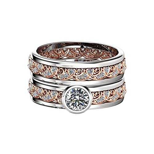 IHEHUA Vintage Braut Sets Ringe Rose Gold Diamant Ring Einzigartig Filigran Verlobungsringe Verstellbarer Kristall Ring, rose gold, 32 von IHEHUA