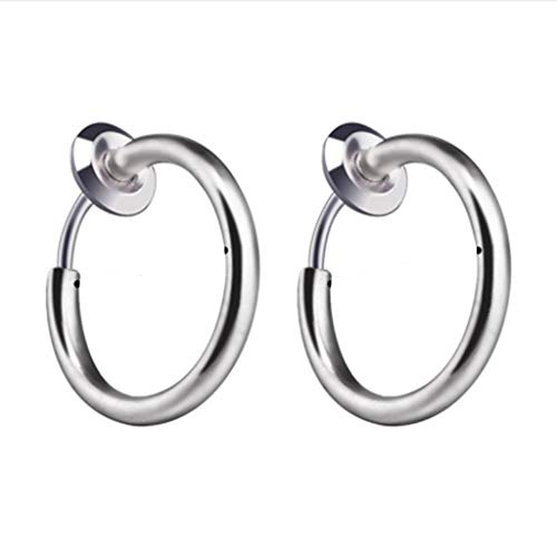 Ohrringe Einziehbare Hip-Hop Piercing Hoop Need Women Classic Men No Earrings Ohrringe Half Hoop Ohrringe für Frauen, silber, Einheitsgröße von IHEHUA