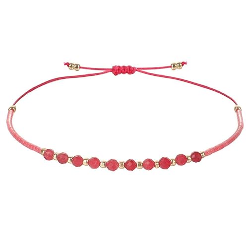 IHFMPFKJ Edelstein Armband Damen, Verstellbares Handgewebtes Modearmband Aus 2 Mm Facettierten Reisperlen, Energieschmuck Für Frauen, Rosarot von IHFMPFKJ