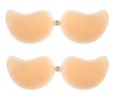 IHHCOXK Klebriger rückenfreier trägerloser BH Push Up Unsichtbare Klebe-BHs für Frauen Wiederverwendbare Silikonabdeckung Brustwarzen-BH, 2er-Pack Beige, B von IHHCOXK