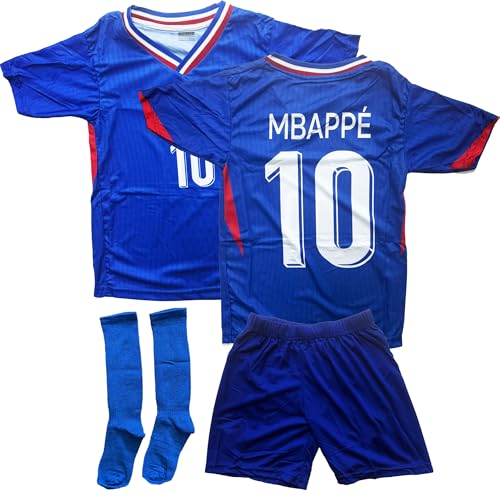 IHIMI Kinder Fußball-Trikot-Set – Passend für Frankreich-Fans #10 Kompatibel mit Mbappe – Blaues Trikot mit Shorts & Socken – Jungen & Mädchen (140-MBP) von IHIMI