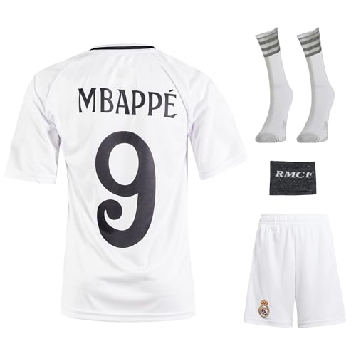 IHIMI Mbappe #9 Trikot Kinder 2024 2025 – Trikot für Kinder Fan Trikot Set mit Shorts Socken Bändchen – Real Stil Fußball Set Jugendgrößen 128 von IHIMI