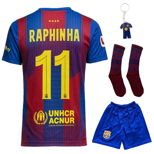 IHIMI Raphinha Trikot Kinder 2026 Heim Set mit Shorts Socken Keychain Sticker Geschenk Kompatibel mit Raphinha Fans Fußball Outfit Barcelona 164 von IHIMI