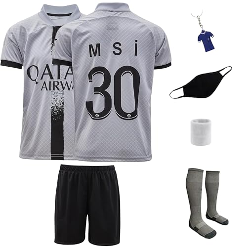 LMS10 Nr.30 Trikot für Kinder – Gri Fan Design Fußball Set mit Shorts Socken Maske Wristband – inkl. zufälliger Schlüsselanhänger – Jugendgrößen 152 von IHIMI