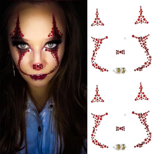 Aufkleber Gesicht Glitzersteine 2 Stück Strasssteine Clown Tattoo Selbstklebend Rote Face Jewels Gesichtsaufkleber für Halloween, Karneval, Tag der Toten, Kostümfeste Make-up von IHLOOTD