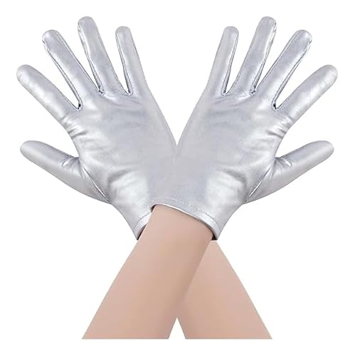 IHLOOTD Handschuhe Silber Metallic Halloween Silber Handschuhe Damen Gloves für Ausländer, 1920s Style Cosplay, Karneval Kostüm, Opera Look von IHLOOTD