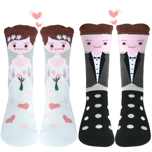 IHLOOTD Hochzeitssocken 2 Paar Socken Hochzeit Lustige Braut Bräutigam Socken Pärchen Pärchensocken Partner Couple Socks Ideen Geschenk Hochzeit von IHLOOTD