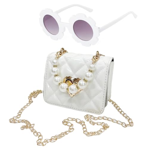 IHLux Handtaschen Kinder,2 PCS Kinder Umhängetasche Mädchen Handtasche,Verstellbarem Gurt Perlen Handtasche,Prinzessin Mini Tasche Süße Crossbody Geldbörse Umhängetasche für Kinder Mädchen Geschenke von IHLux