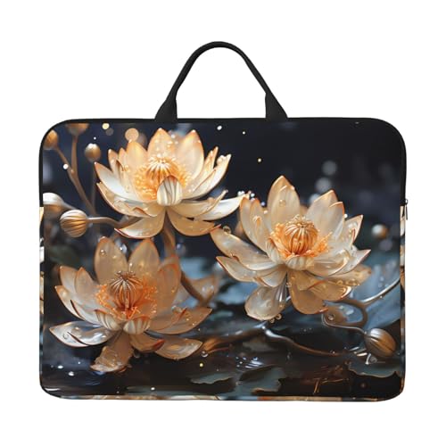 Bohemian White Lotus 14 Zoll Laptoptasche mit stoßfestem Futter und tragbarem Design, geeignet für Business und täglichen Gebrauch. von IHVBRHHM