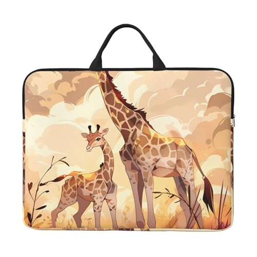 Giraffe Mutter und Kind 14 Zoll Laptoptasche mit stoßfestem Futter und tragbarem Design, geeignet für Business und Alltag, Schwarz, Einheitsgröße von IHVBRHHM