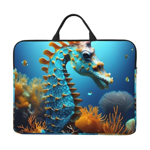 IHVBRHHM Blue Seahorse 14 Zoll Laptoptasche mit stoßfestem Futter und tragbarem Design, geeignet für den geschäftlichen und täglichen Gebrauch. von IHVBRHHM