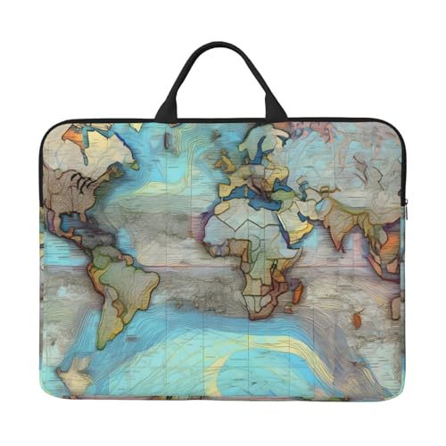 IHVBRHHM Cartoon-Weltkarte 14-Zoll-Laptop-Tasche mit stoßfestem Futter und tragbarem Design, geeignet für den geschäftlichen und täglichen Gebrauch. von IHVBRHHM