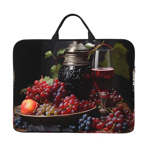 IHVBRHHM Grapes And Wine Laptoptasche mit stoßfestem Futter und tragbarem Design, geeignet für Business und Alltag, Schwarz, Einheitsgröße von IHVBRHHM