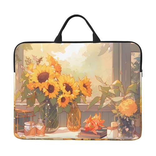 IHVBRHHM Laptoptasche mit Sonnenblumen unter der Fensterbank, 35,6 cm (14 Zoll), stoßfestes Futter und tragbares Design, geeignet für den geschäftlichen und täglichen Gebrauch. von IHVBRHHM