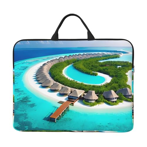 IHVBRHHM Maldives Scenery 14-Zoll-Laptop-Tasche mit stoßfestem Futter und tragbarem Design, geeignet für Business und Alltag. von IHVBRHHM