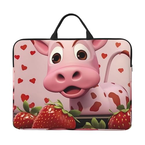 IHVBRHHM Pinke Kuh mit Erdbeeren, 35,6 cm (14 Zoll) Laptoptasche mit stoßfestem Futter und tragbarem Design, geeignet für Business und Alltag. von IHVBRHHM