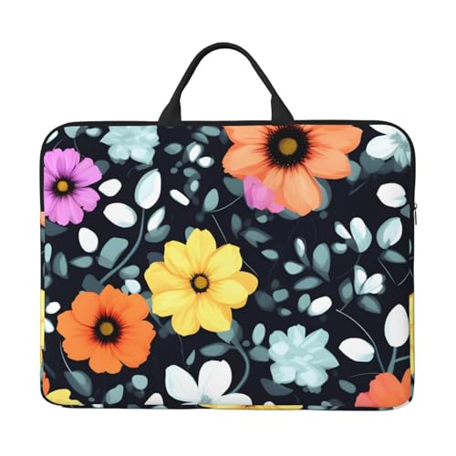 IHVBRHHM Schöne bunte Blumen 14 Zoll Laptoptasche mit stoßfestem Futter und tragbarem Design, geeignet für Business und Alltag. von IHVBRHHM