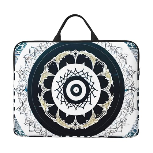 IHVBRHHM Schwarze und weiße runde Totem-Laptop-Tasche mit stoßfestem Futter und tragbarem Design, geeignet für den geschäftlichen und täglichen Gebrauch. von IHVBRHHM