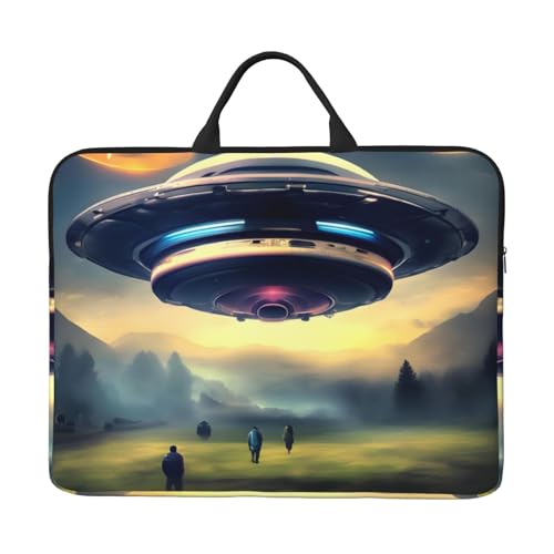 IHVBRHHM Ufo Landing 14-Zoll-Laptop-Tasche mit stoßfestem Futter und tragbarem Design, geeignet für Business und Alltag. von IHVBRHHM
