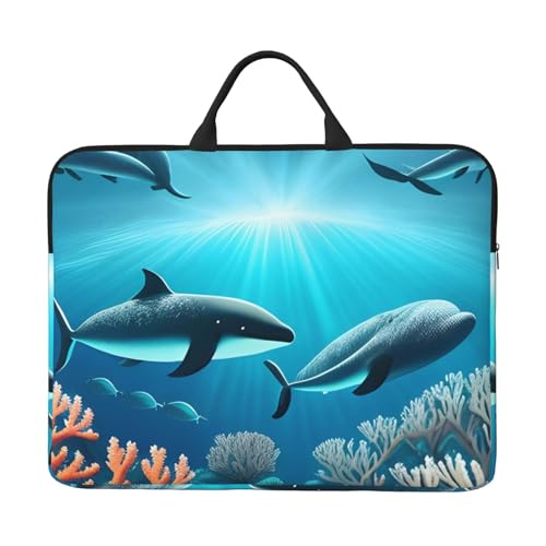 IHVBRHHM Whales Under The Sea 14-Zoll-Laptop-Tasche mit stoßfestem Futter und tragbarem Design, geeignet für Business und den täglichen Gebrauch. von IHVBRHHM