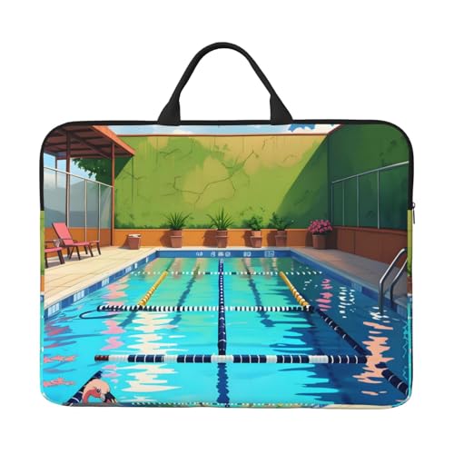 Laptoptasche mit Flamingo und Schwimmbad, 35,6 cm (14 Zoll), mit stoßfestem Futter und tragbarem Design, geeignet für den geschäftlichen und täglichen Gebrauch. von IHVBRHHM