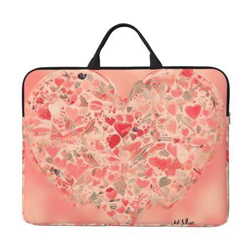 Laptoptasche mit rotem Herz und Blumen, 35,6 cm (14 Zoll) mit stoßfestem Futter und tragbarem Design, geeignet für den geschäftlichen und täglichen Gebrauch. von IHVBRHHM