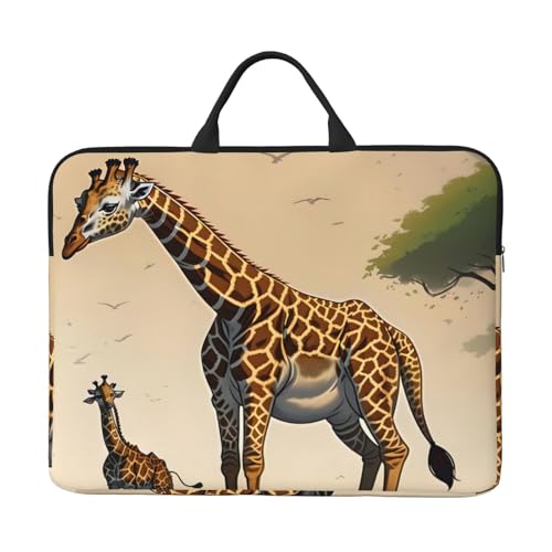 Mutter und Kind Giraffe 14 Zoll Laptoptasche mit stoßfestem Futter und tragbarem Design, geeignet für Business und Alltag. von IHVBRHHM