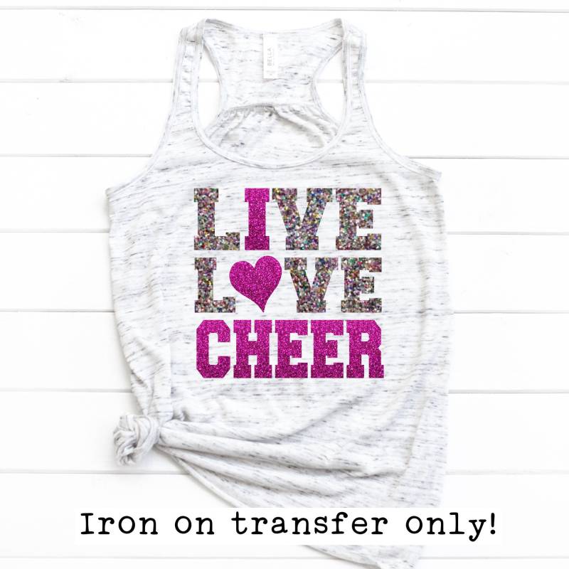Live Love Cheer Aufbügeln, Cheerleader Bügelbild, Glitzer Megaphon, Diy Cheer Shirt, Heat Transfer von IHeartHoundstooth