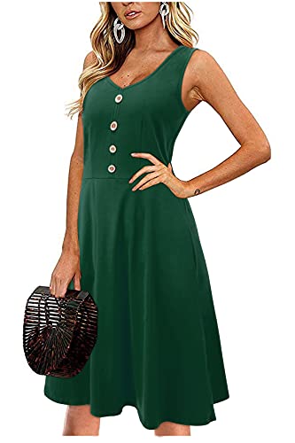 II ININ Sommerkleid Damen Knielang Strandkleid Sommer Midi A Linie Blumen Kleid Freizeitkleid mit Taschen(B-Grün,Klein) von II ININ