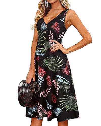 II ININ Sommerkleid Damen Knielang Strandkleid Sommer Midi A Linie Blumen Kleid Freizeitkleid mit Taschen(Floral 4,Groß) von II ININ