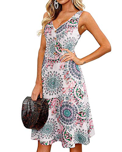 II ININ Sommerkleid Damen Knielang Strandkleid Sommer Midi A Linie Blumen Kleid Freizeitkleid mit Taschen(Floral 5,X-Groß) von II ININ