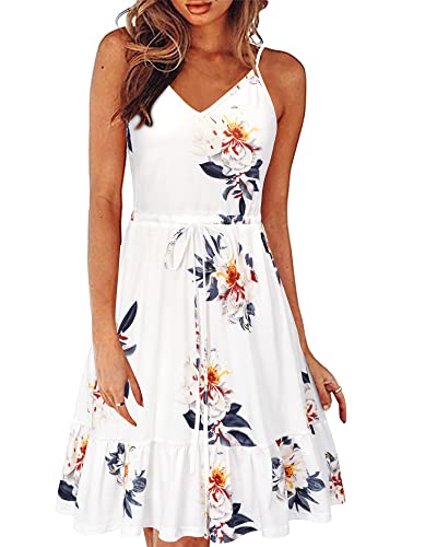 II ININ Sommerkleid Damen Knielang Blumenmuster Kleider Spaghettiträger Strandkleid Sommer Freizeitkleid mit Taschen(Floral G,Groß) von II ININ