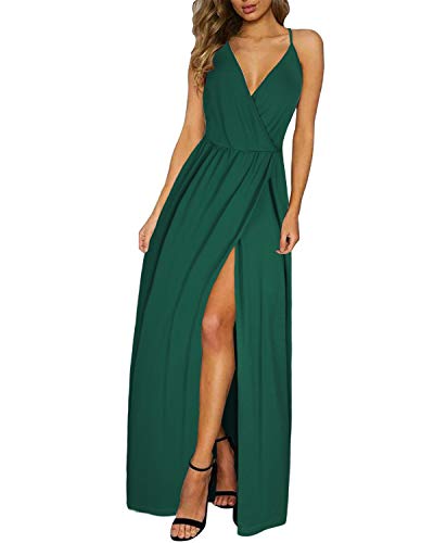 II ININ Sommerkleid Damen Lang Maxikleid Sommer Geteilter Kleid Grün Hochzeit Spaghettiträger Freizeitkleid von II ININ