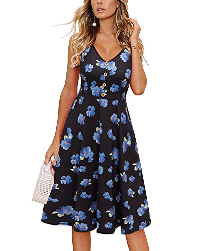 II ININ Sommerkleid Damen Knielang Strandkleid Sommer Midi A Linie Blumen Kleid Freizeitkleid mit Taschen(Floral 13,Groß) von II ININ